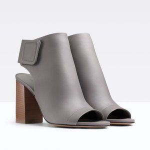 VINCE Faye Open Peep Toe Leather Bootie High Chunky Block Heel Sandal Wrap Boots